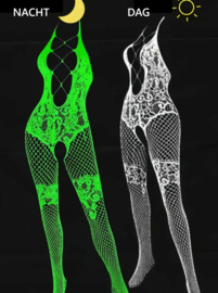 BamBella ® - Panty pak -Onesize - Glow in the dark body suit - Dames - Onesize - sexy Erotische jumpsuit van kant lingerie