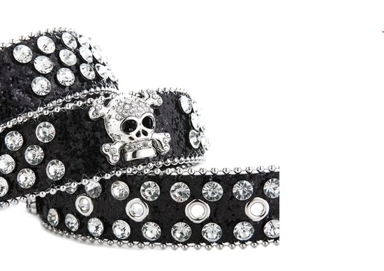 BamBella® - Riem Heup - 115cm maat S M L - verstelbare Belt Dames heupriem taille steentjes roze Skull goth broekriem