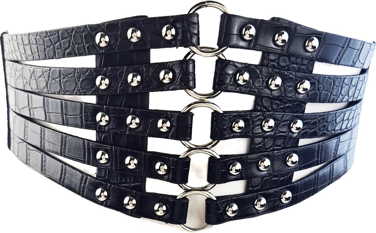 BamBella ® - Corset Riem   - Mode Body Gothic Goth taille riem zwart nepleer met vetersluiting Verstelbaar korset belt