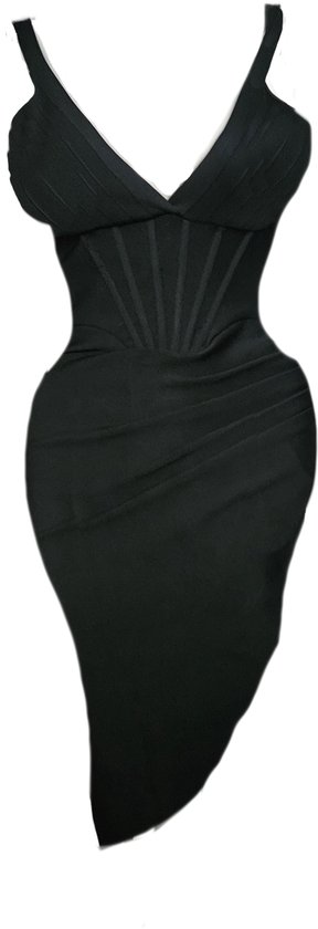 BamBella® Stevige Bondage stof Jurk - Maat M - Dikke stof jurk met getailleerde korset baleinen feest gala