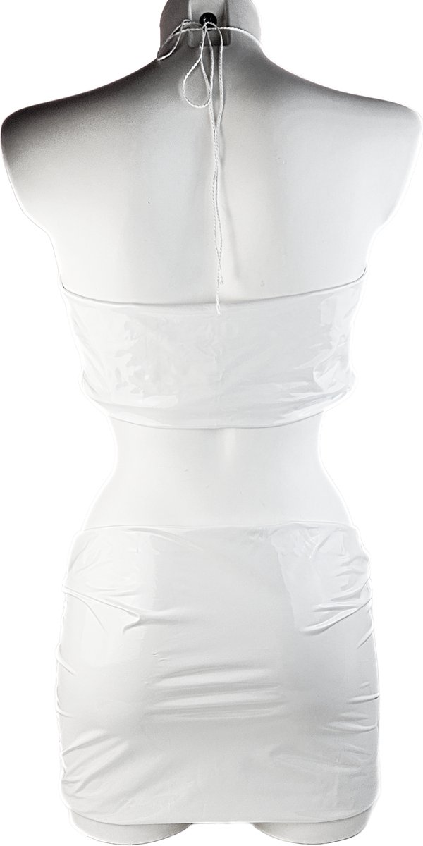 BamBella® Rok en top- Rood Sexy Set van Datex (Mix latex en stof ) Erotische dames kleding set kostuum Rok Lak glans shiny paal dans pak sexy kleding dames