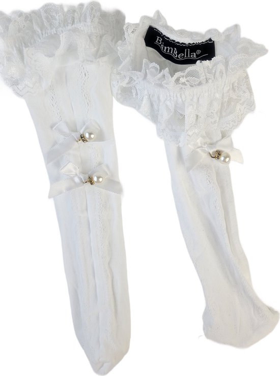 BamBella® Sokken van kant met ruches schattige sokjes wit lace en steentje parel Merk: BamBella