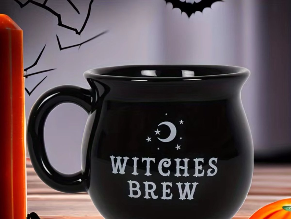 Mok beker heksen ketel cauldron heks gothic decoratie zwart wit goth witch halloween horror