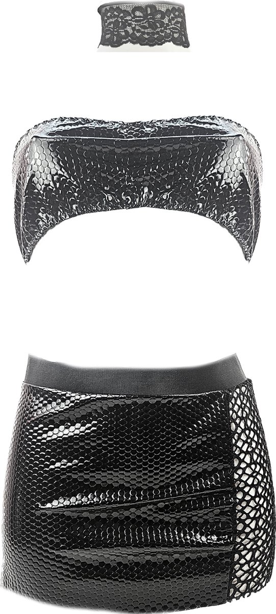 BamBella ® Sexy erotische lingerie set - Maat L/XL Kleding set kleding outfit dames met crop top Rollenspel kleding Reptiel print