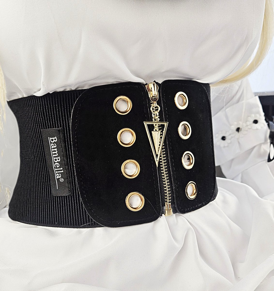 BamBella ® - Corset Riem   - Mode Body Gothic Goth taille riem zwart nepleer met vetersluiting Verstelbaar korset belt