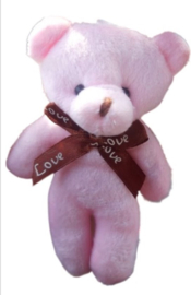 Roze beer knuffel knuffeltje 12cm Schattige fluffy kawaii speelgoed kinderen meisje babyroze poppetje strikje Love lint