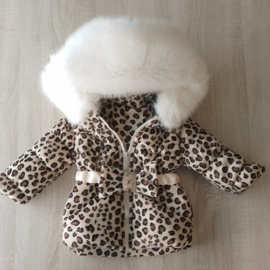 Kinderjas panterprint  Bontkraag jas Leopard  bontkraag Winterjas BamBella