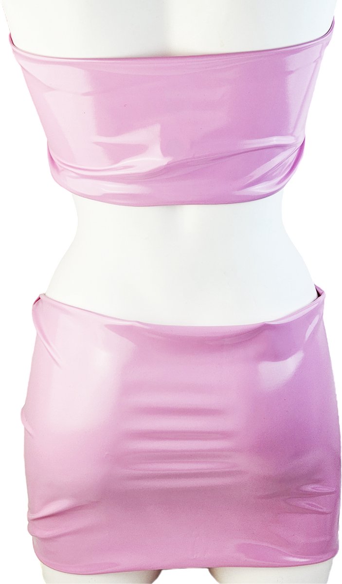 BamBella® Rok en top- Rood Sexy Set van Datex (Mix latex en stof ) Erotische dames kleding set kostuum Rok Lak glans shiny paal dans pak sexy kleding dames