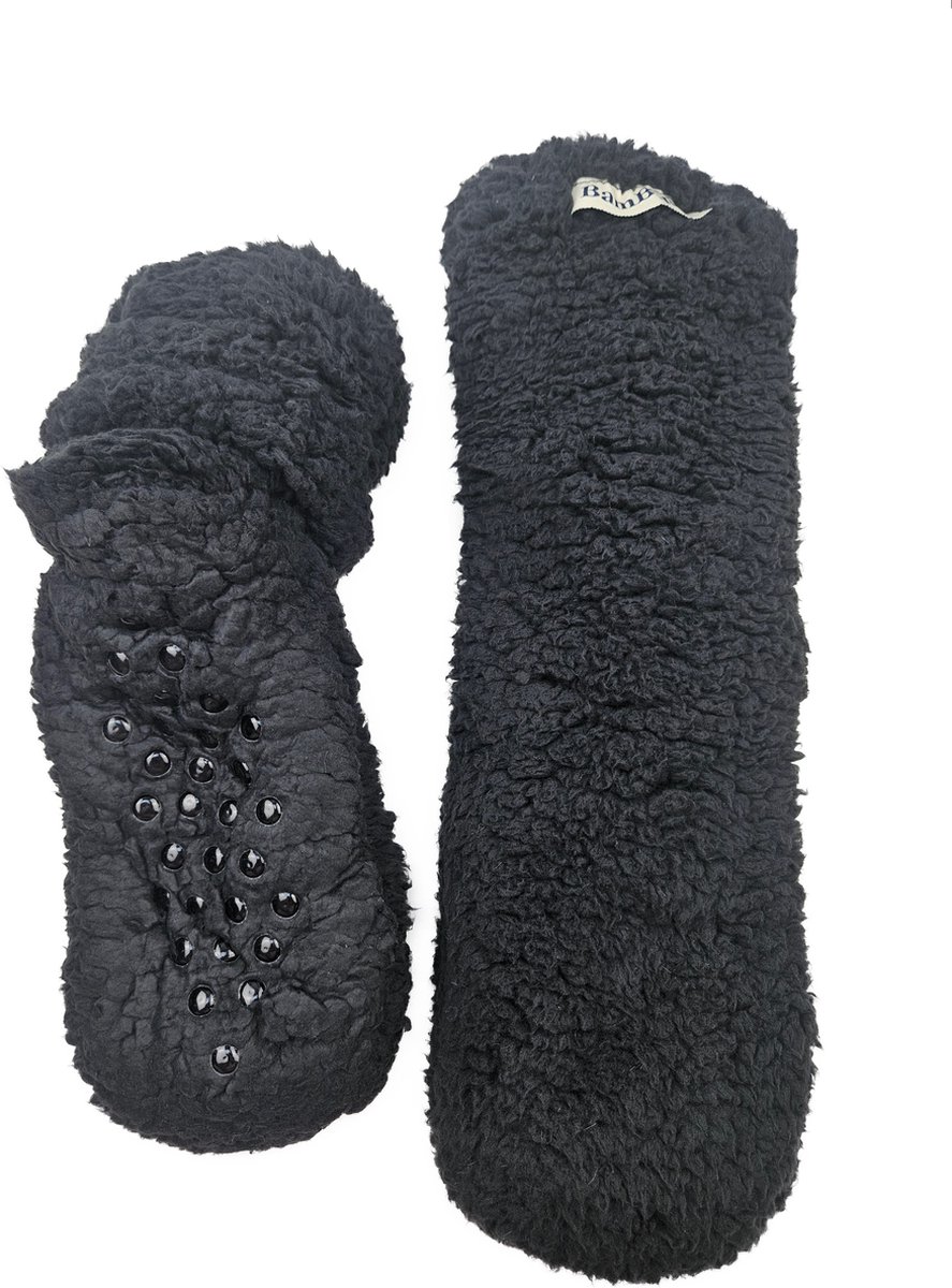 BamBella® - Teddy sokken - maat 35 t/m 41 - Warme winter fluffy dames huissokken antislip Zwart