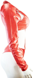Jumpsuit - Maat S/M - Sexy bodysuit catsuit pak met openingen Wetlook Rood