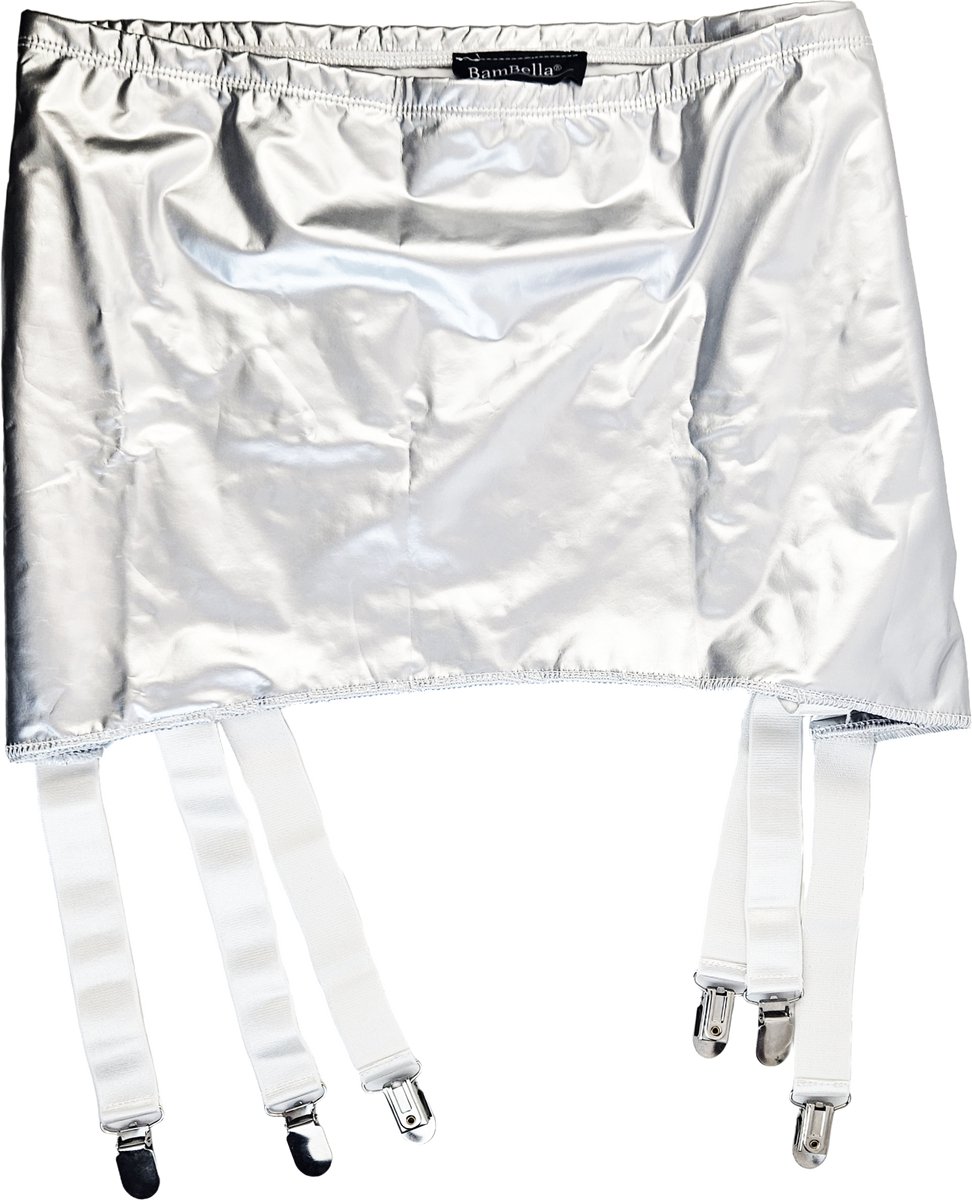 BamBella® - Datex mini Rok -  voor Jarratel kousen Zilver Rollenspel sm dames sexy Glans kleding mix van Latex en stof
