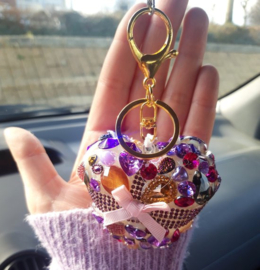 Sleutelhanger Tashanger roze paars glitter