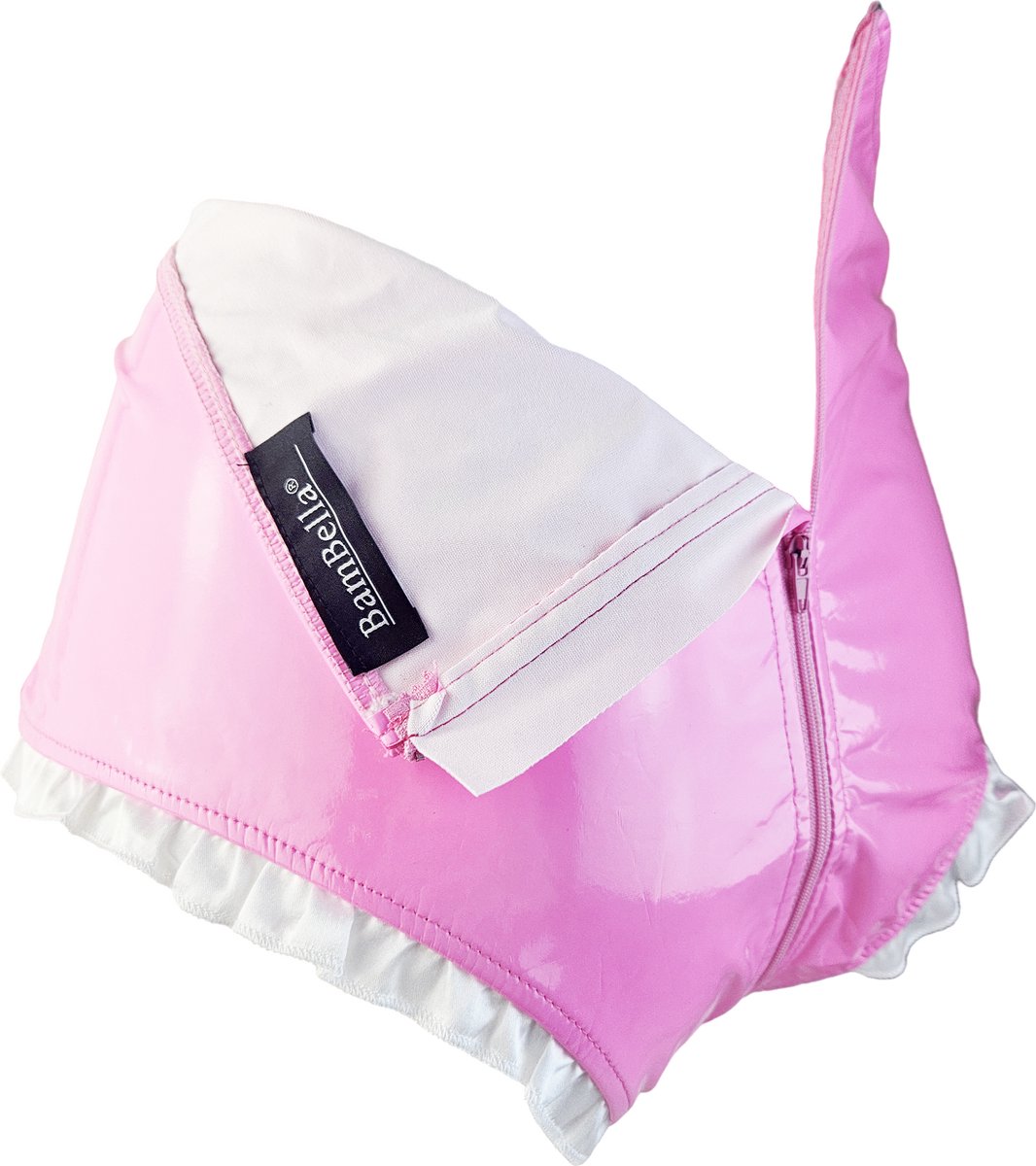 BamBella® Slip Onderbroek -   Erotische Sexy BDSM Lingerie Dames - Roze rits ondergoed Datex mix latex en stof wetlook open kruis