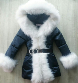 Kinderjas Blauw jas  Bontjas met grote bontkraag Winterjas BamBella