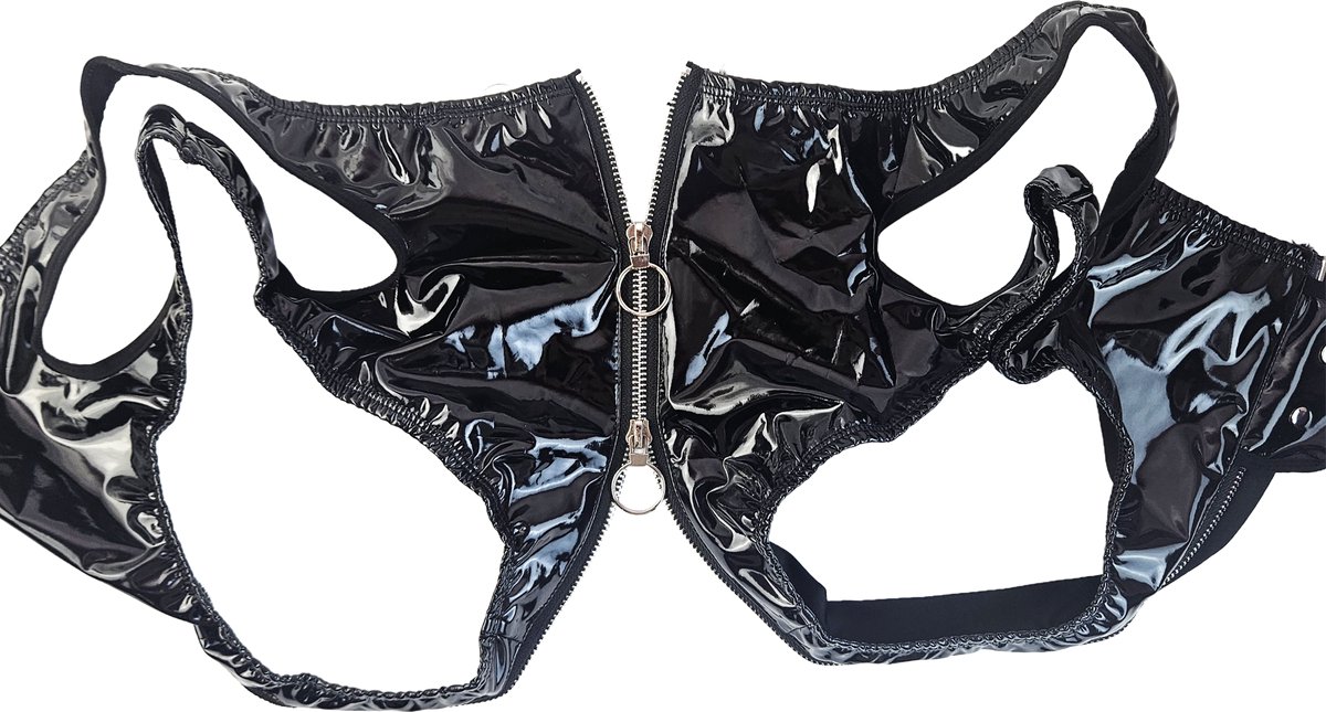 BamBella® Slip Onderbroek   Erotische Sexy SM BDSM Lingerie Danes - Zwart ondergoed Datex mix latex en stof wetlook met rits open kruis