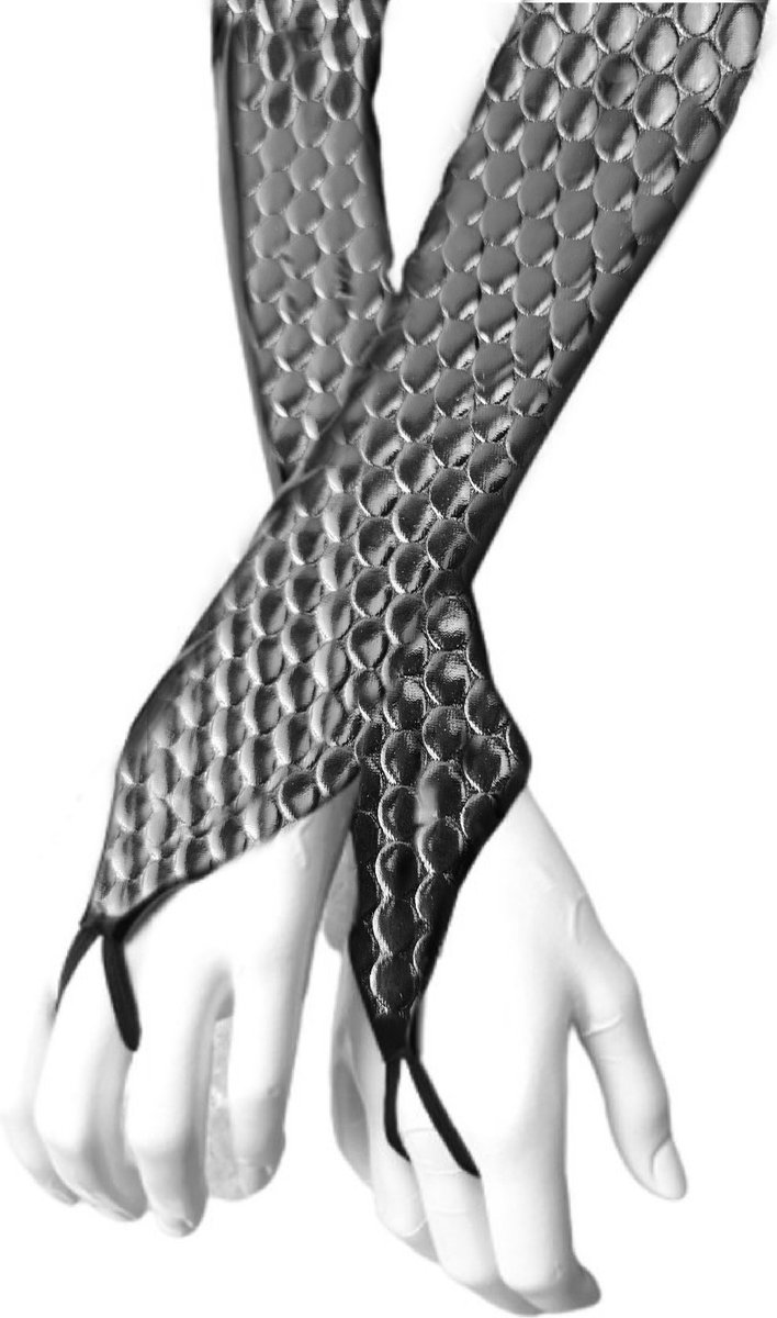 BamBella® - Extra lange Handschoenen zwart   vingerloos glans shiny reptiel look Sexy fetish erotiek erotische lingerie accessoire - onesize