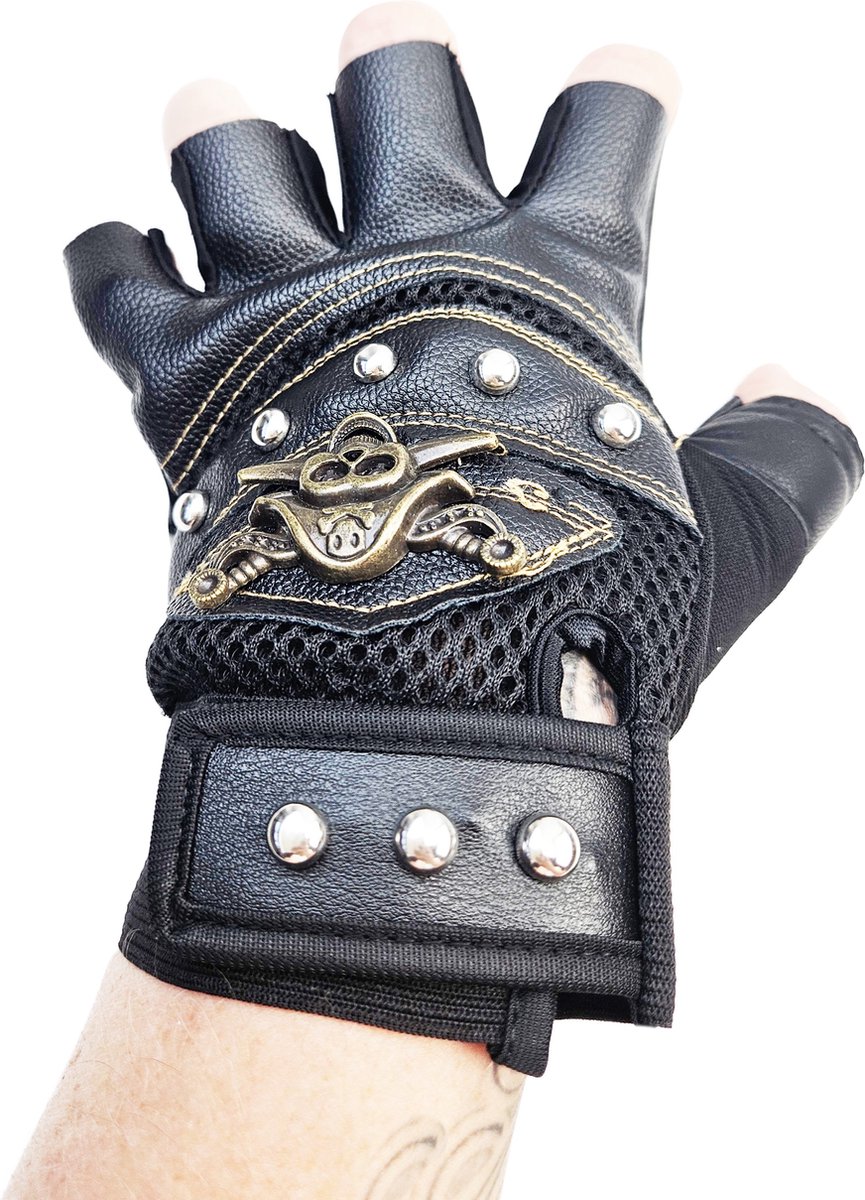 BamBella® Handschoenen Heren Biker mannen skull nep leer vingerloos