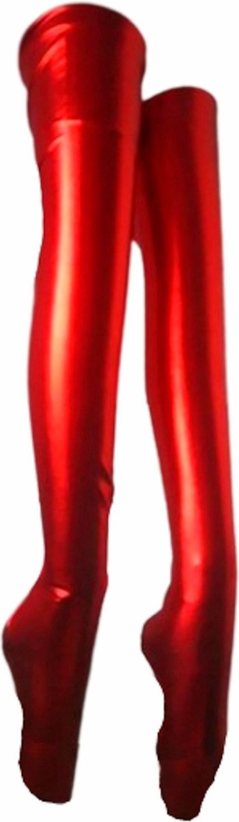 BamBella® - Hoge Kousen - Onesize - Rood Shiny Wetlook - Sexy Kniekousen van Super Glans Dames sokken