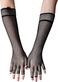 BamBella® Vingerloos Net handschoenen - One Size - Zwart - Visnet handschoenen - Feest - Gothic Carnaval