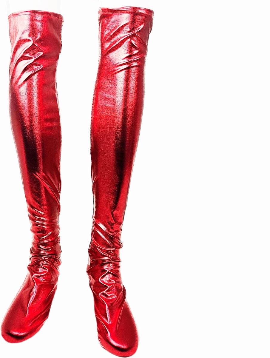 BamBella® - Hoge Kousen - Onesize - Rood Shiny Wetlook - Sexy Kniekousen van Super Glans Dames sokken