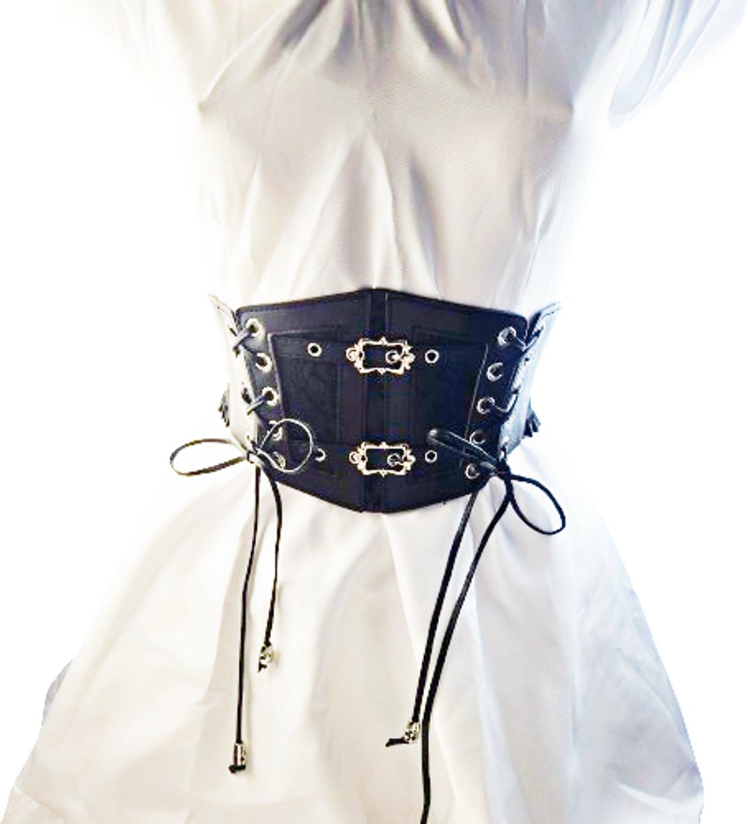 BamBella ® - Corset Riem Maat  - Mode Body Gothic Goth taille riem zwart nepleer met vetersluiting Verstelbaar korset belt