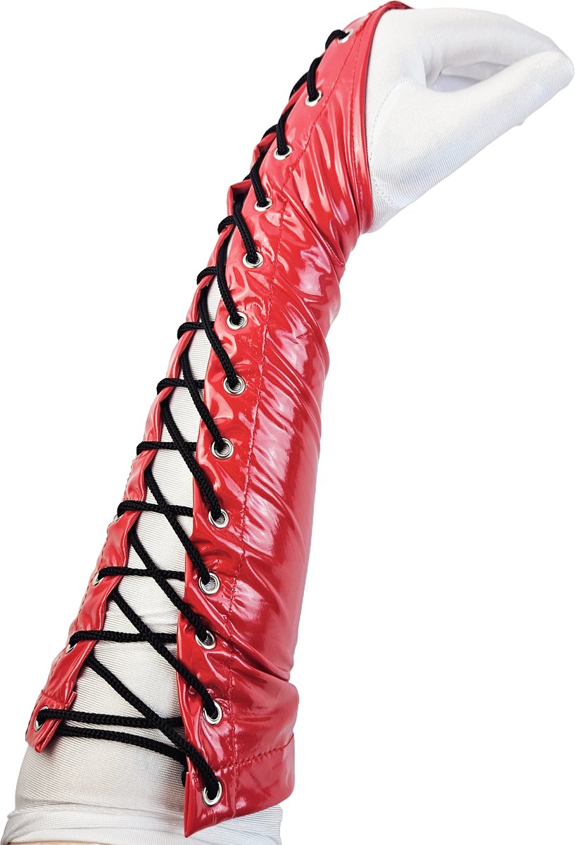 BamBella ® Handschoenen - Maat onesize - Datex (Mix latex en stof ) Sexy Rood Glans lak vetersluiting