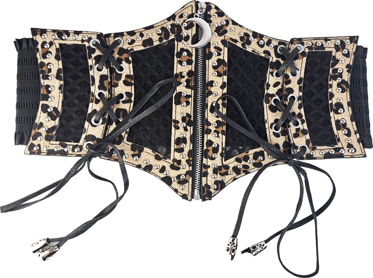 BamBella ® - Panterprint zwart Mode Body Gothic Goth taille riem met Veter sluiting korset belt