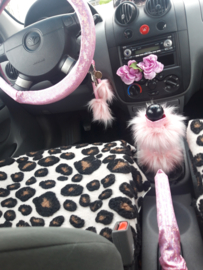 Auto bekleding Glitter roze met bont 5 Delig