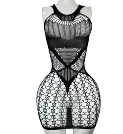 BamBella® - Jurk - Onesize - Erotische sexy nacht jurkje doorzichtig kant - Super Stretch Zwart