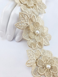 BamBella® Naai band - 90cm - Bloemen parel - Bruin kleding maken knutselen Sier band