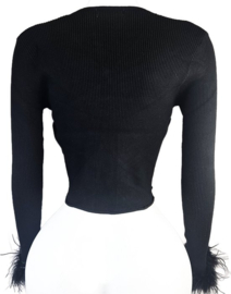 Vest zwart met imitatie bontmouwen van veren Sexy trui voor dames