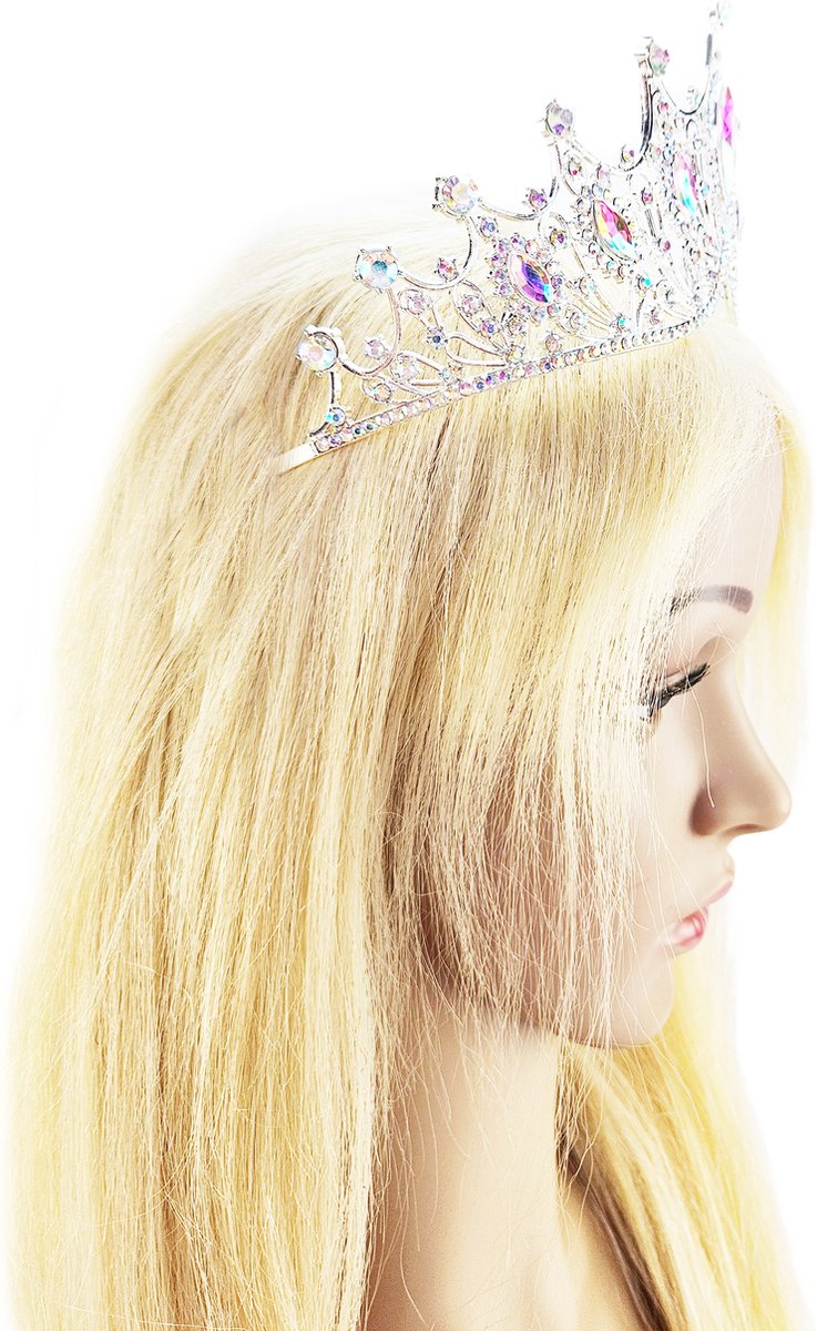 BamBella® - Luxe Tiara Kroon Koningin - Feest haarband Beauty Queen wedstrijd - AB Strass steentjes -
