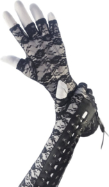 BamBella® - Handschoenen feest Lang Zwart veter sluiting Vingerloos
