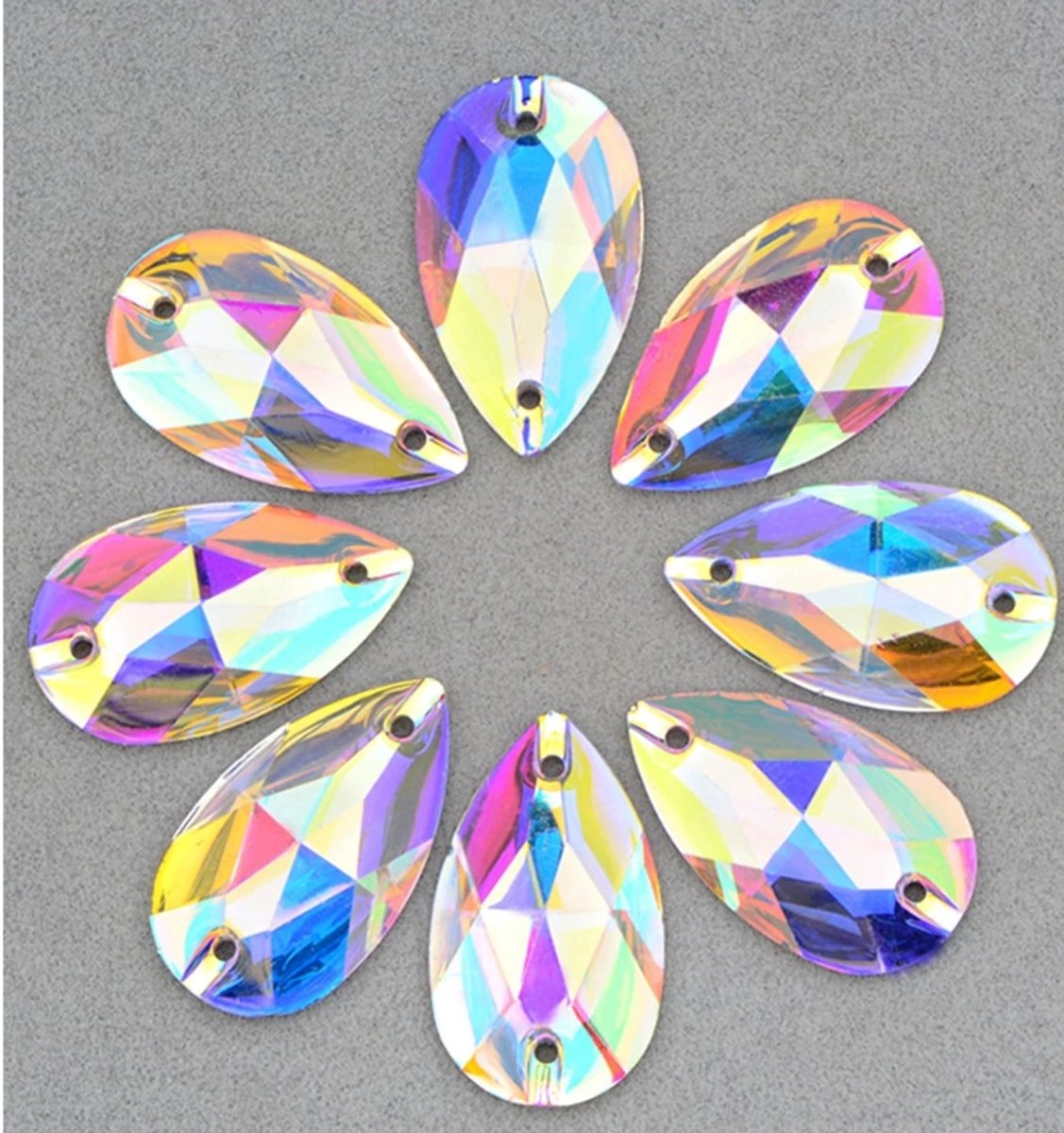 BamBella® Naai strass Steentjes - 20 stuks - AB - 28mm lang glitter stenen glitters kleding schoenen versieren naaien