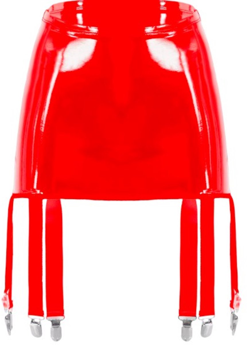 BamBella® - Datex mini Rok -  voor Jarratel kousen Rood Rollenspel sm dames sexy Glans kleding mix van Latex en stof