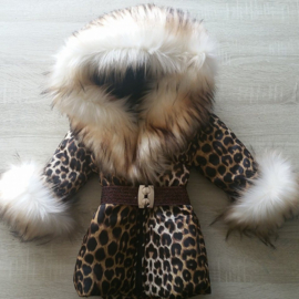 Kinderjas panterprint Bontkraag jas leopard Winterjas Wit  BamBella