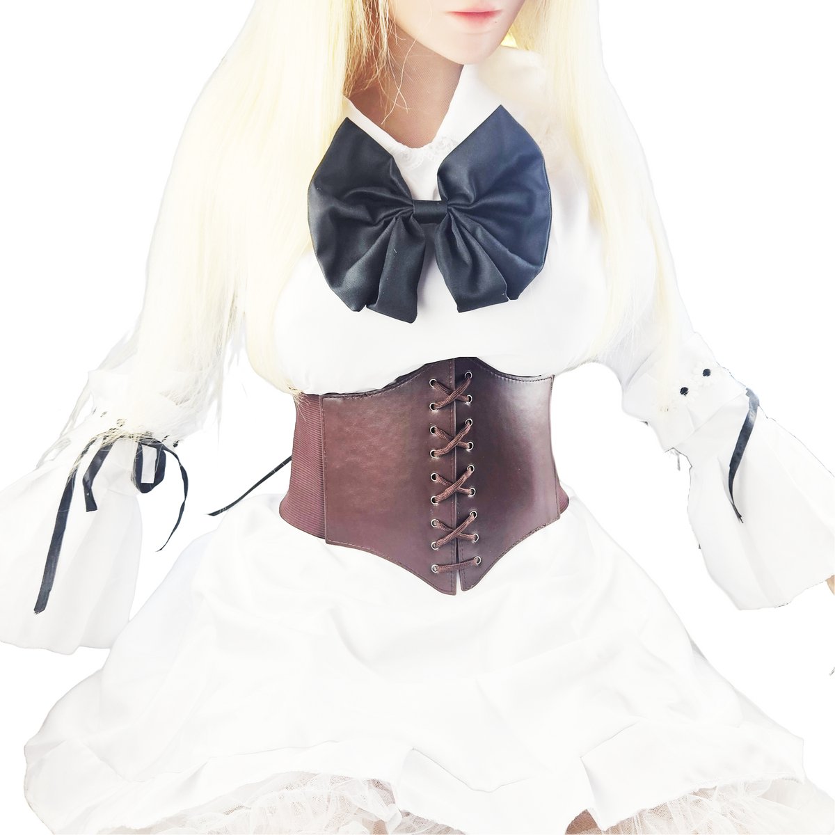 BamBella ® - Riem Maat Onesize - Wit Mode Body Gothic Goth taille riem zwart met Veter sluiting korset belt