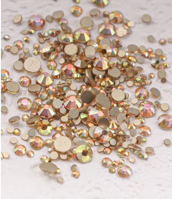 BamBella® Plak strass Steentjes - 1440 stuks - SS4 tot SS20 - goud kleurig AB stenen glitters nail art kleding versieren
