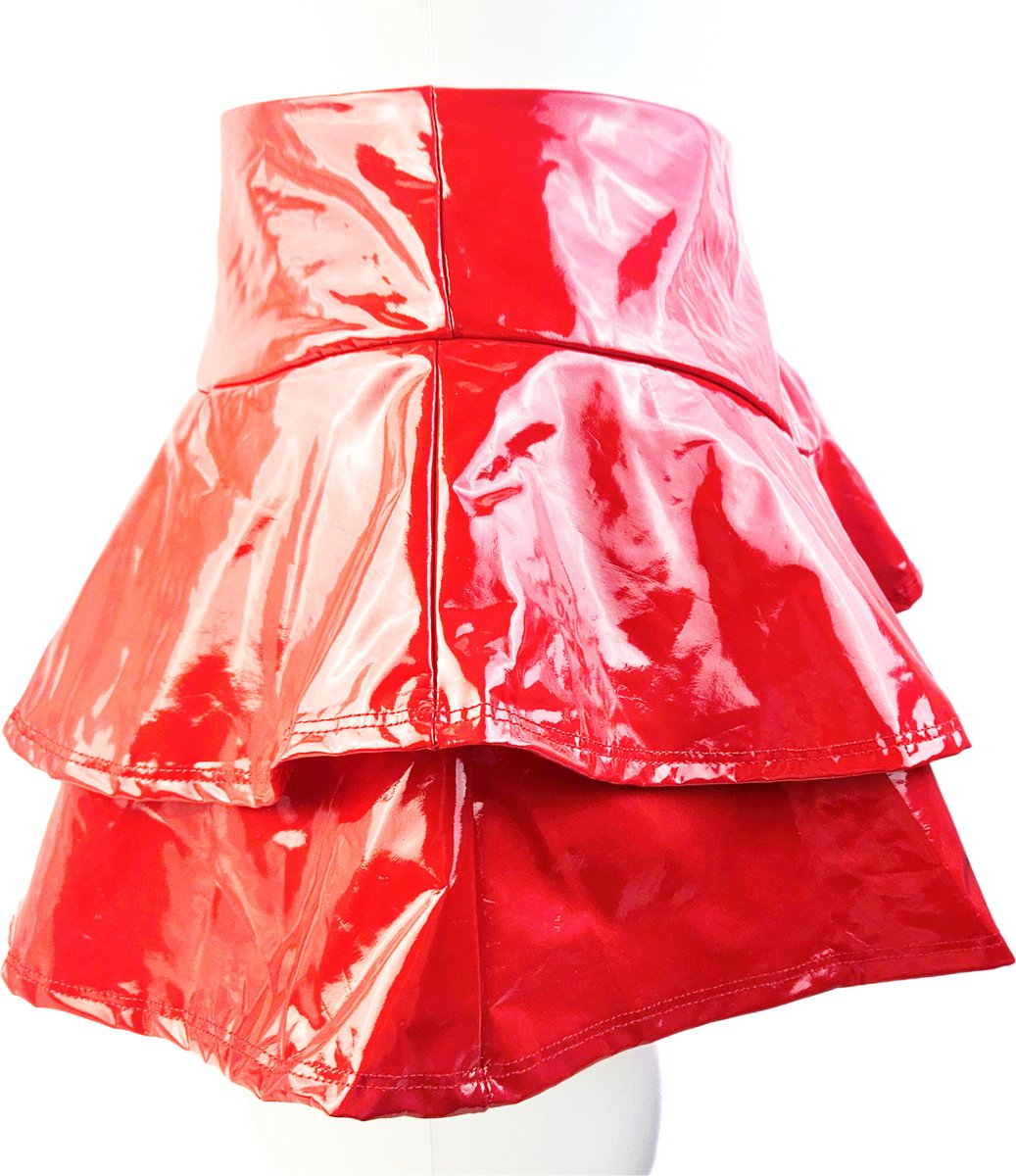 BamBella® - Datex mini Rok kousen Rood Rollenspel sm dames sexy Glans kleding mix van Latex en stof