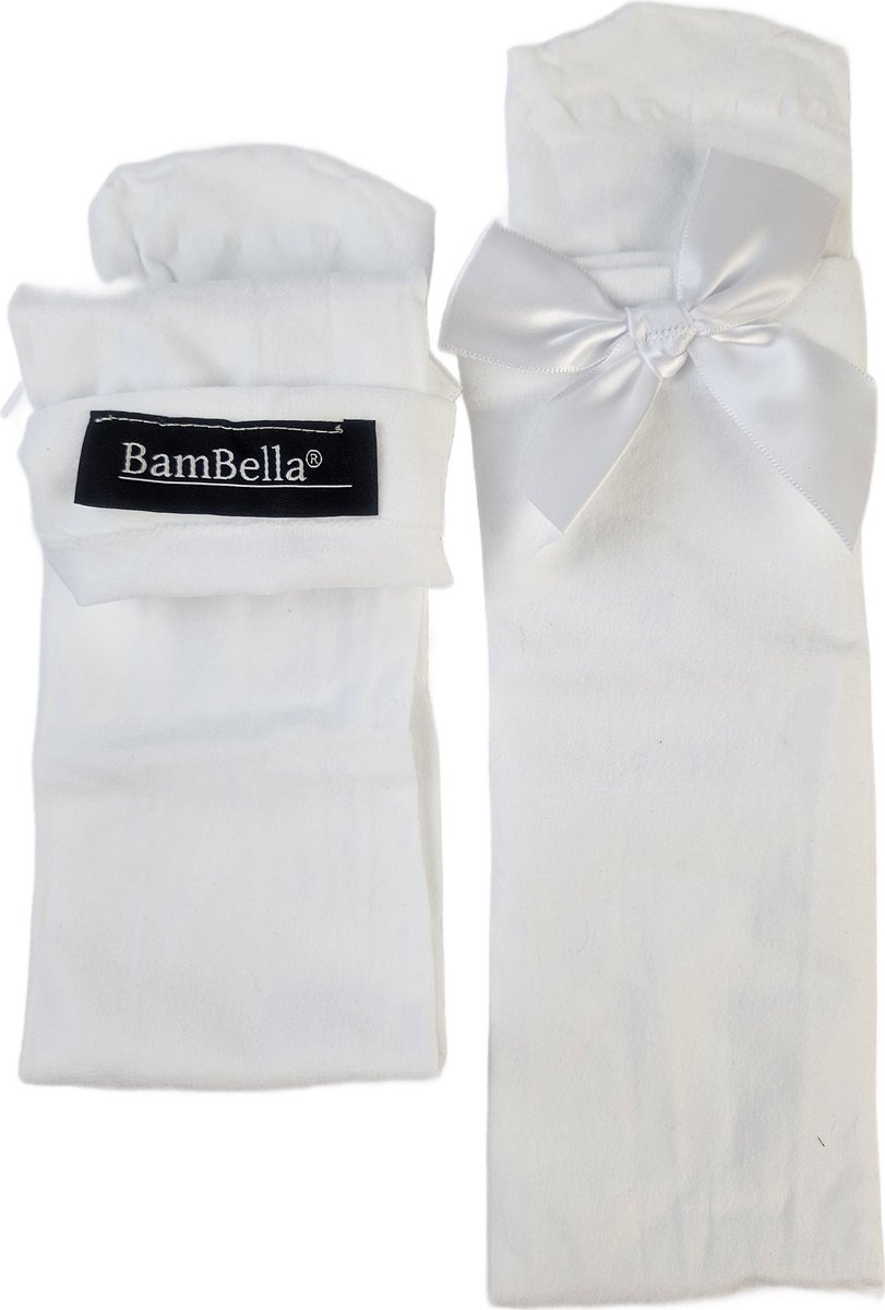 BamBella® - Stevige kousen - Sexy Hold Up kousen wit panty stof met strik - jarretelkousen