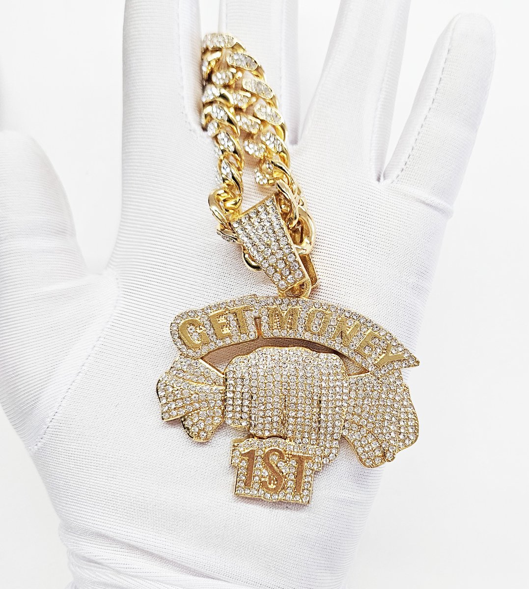 Gangster Rap Kleding Set - Get Money 1st - Carnaval verkleed kleding grote dikke nep gouden ketting met pet