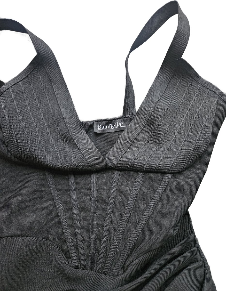 BamBella® Stevige Bondage stof Jurk - Maat M - Dikke stof jurk met getailleerde korset baleinen feest gala
