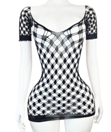 BamBella® - Jurk - Onesize - Erotische sexy nacht jurkje doorzichtig kant - Super Stretch Zwart