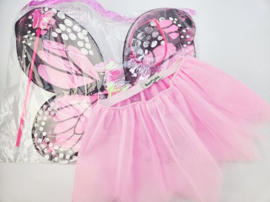 BamBella® - Verkleedkleren meisje - one size - vlinder vleugels - tutu rok - Roze verkleedkleding