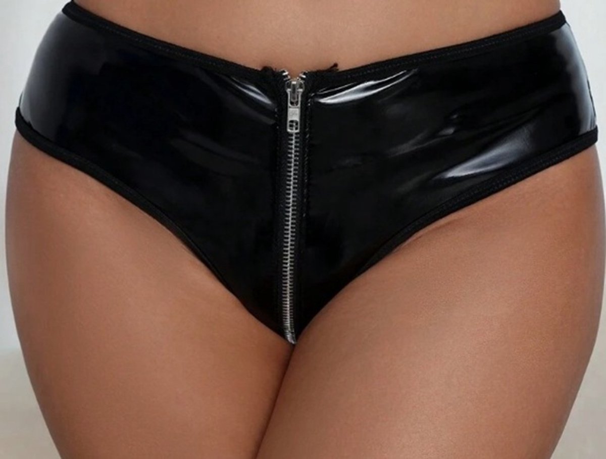 BamBella® Slip Onderbroek - Erotische Sexy SM BDSM Lingerie Danes - Zwart ondergoed Datex mix latex en stof wetlook