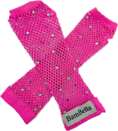BamBella® Vingerloos Net handschoenen - One Size - Fel roze - Visnet handschoenen - Feest - Gothic Carnaval