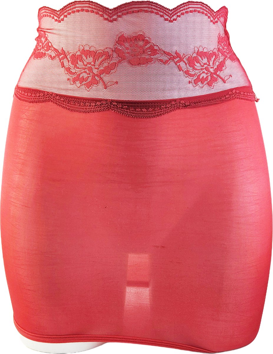 BamBella® - Erotische rok - Onesize - Doorzichtig doorschijnend stretch Rood met Kant