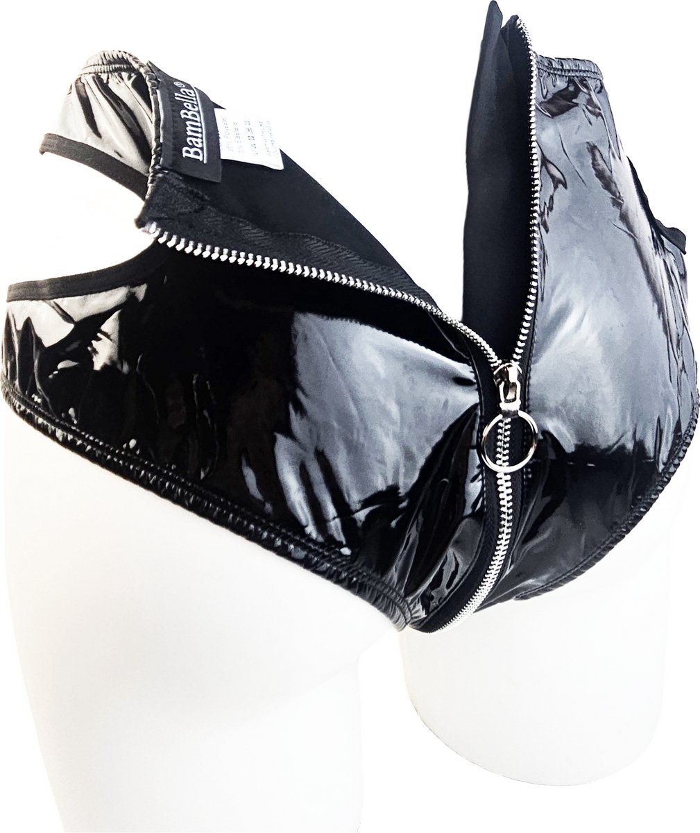BamBella® Slip Onderbroek   Erotische Sexy SM BDSM Lingerie Danes - Zwart ondergoed Datex mix latex en stof wetlook met rits open kruis