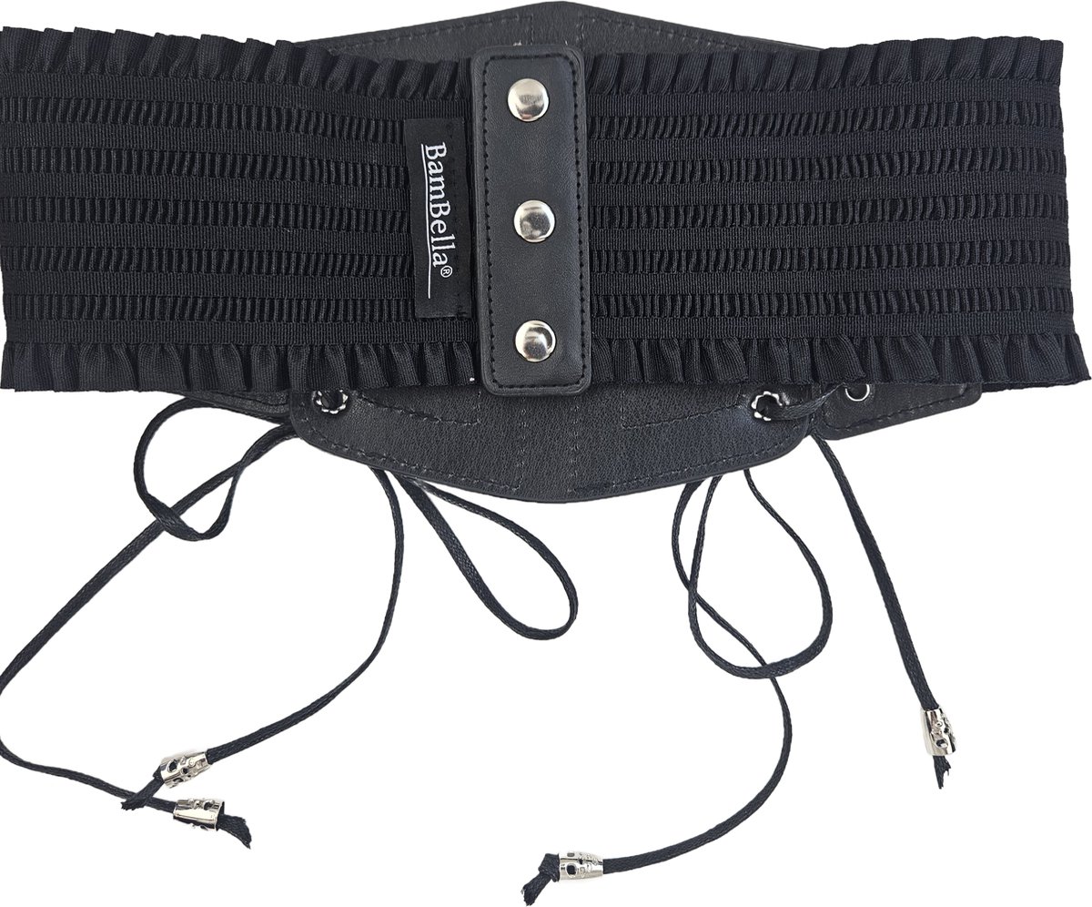 BamBella ® - Corset Riem Maat  - Mode Body Gothic Goth taille riem zwart nepleer met vetersluiting Verstelbaar korset belt