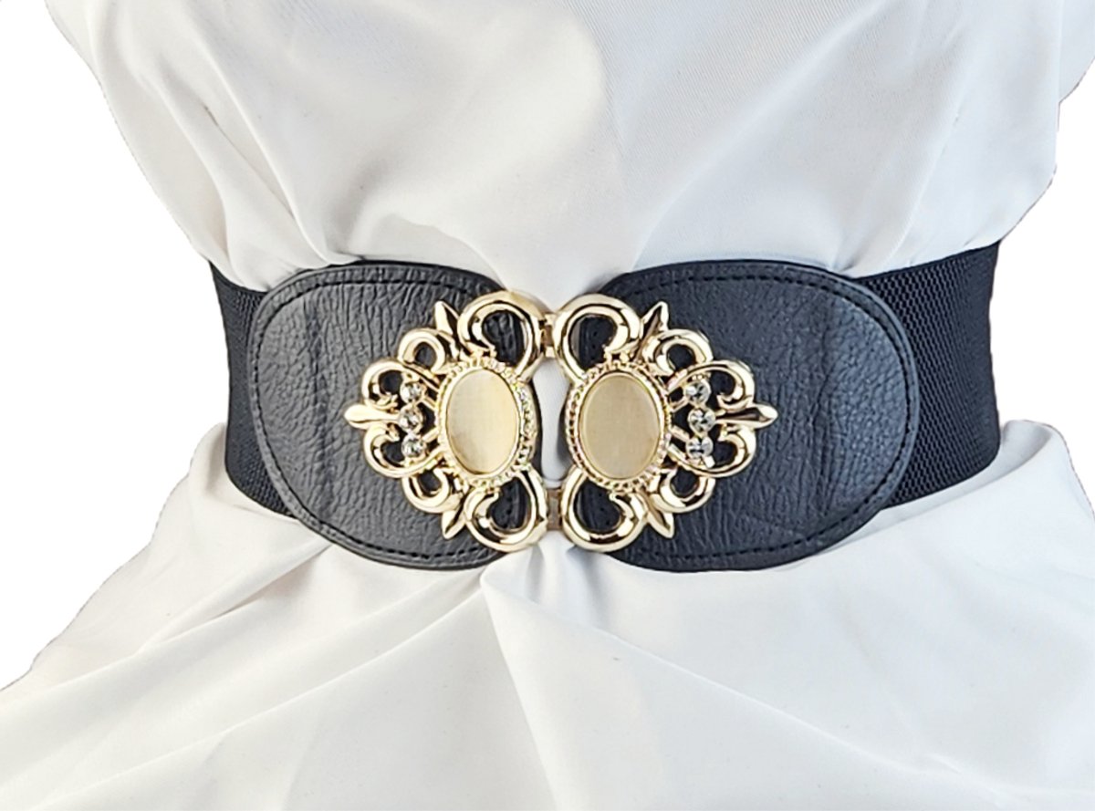 BamBella ® - Riem   - Zwart glitter steentjes Korset Mode Body Gothic Goth taille riem met Studs rits sluiting korset belt